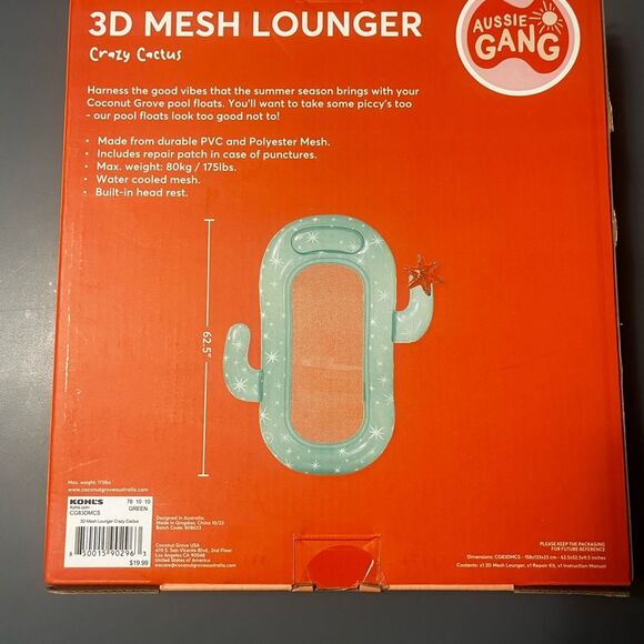 Coconut Grove 3D Green Crazy Cactus Adult Mesh Lounger Pool Float (Length 62.5") - Picture 6 of 8